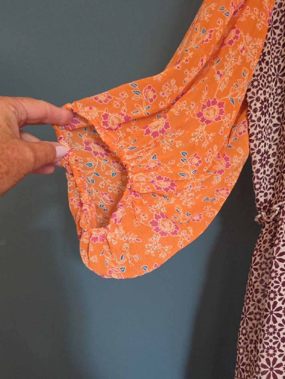 Cato Mixed Floral Peplum Sheet Tunic - Orange & Plum - Picture 3 of 5
